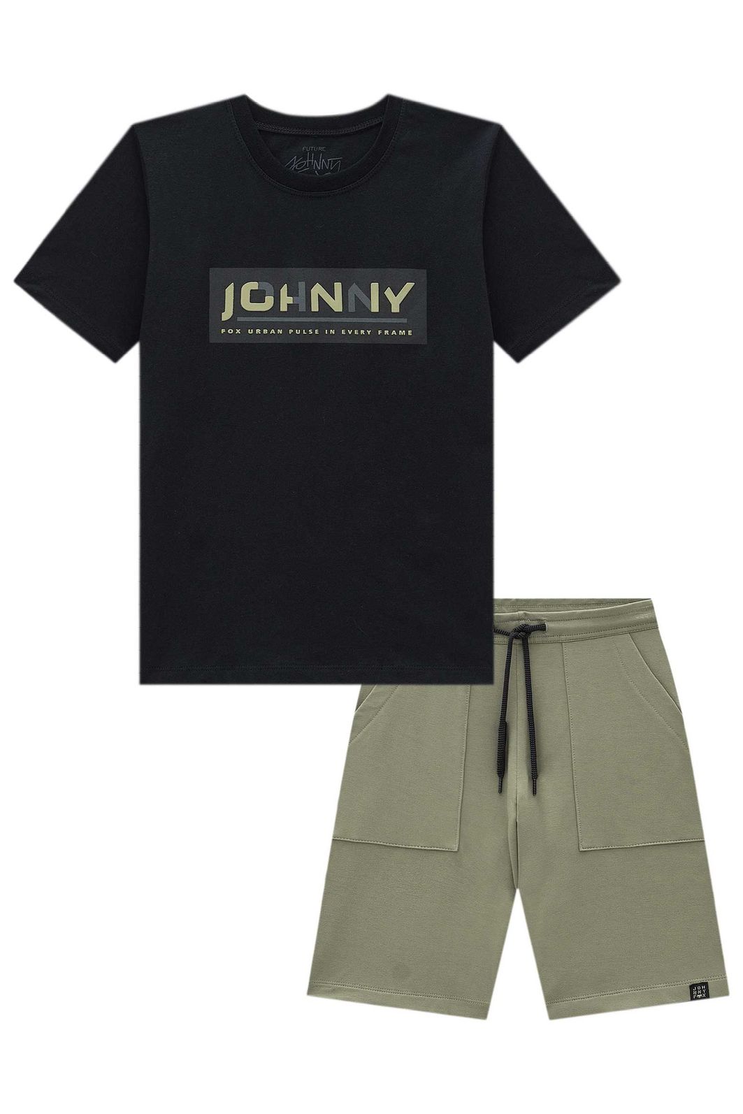 Conjunto de camiseta em meia malha e bermuda em molevisco com elastano 97976 Johnny Fox Teen Menino Conjunto de camiseta em meia malha e bermuda em molevisco com elastano 97976 Johnny Fox Teen Menino