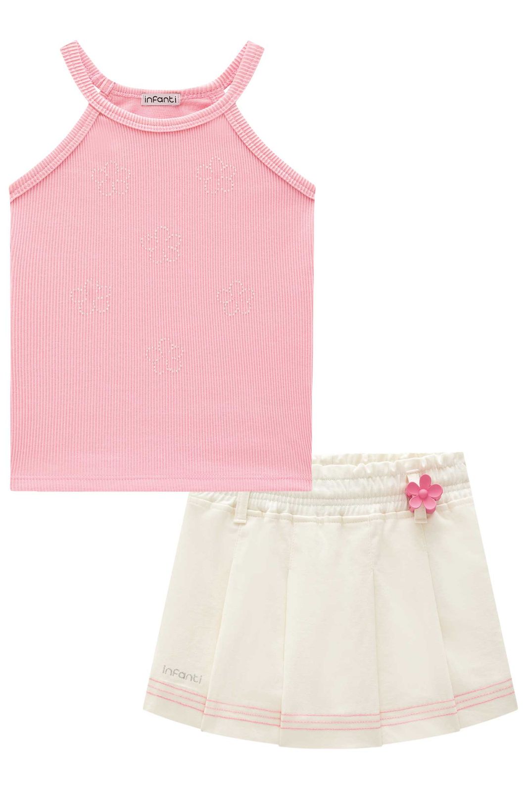 Conjunto de regata em soft line e shorts em sarja com elastano. Acompanha presilha 95373 Infanti Infantil Menina