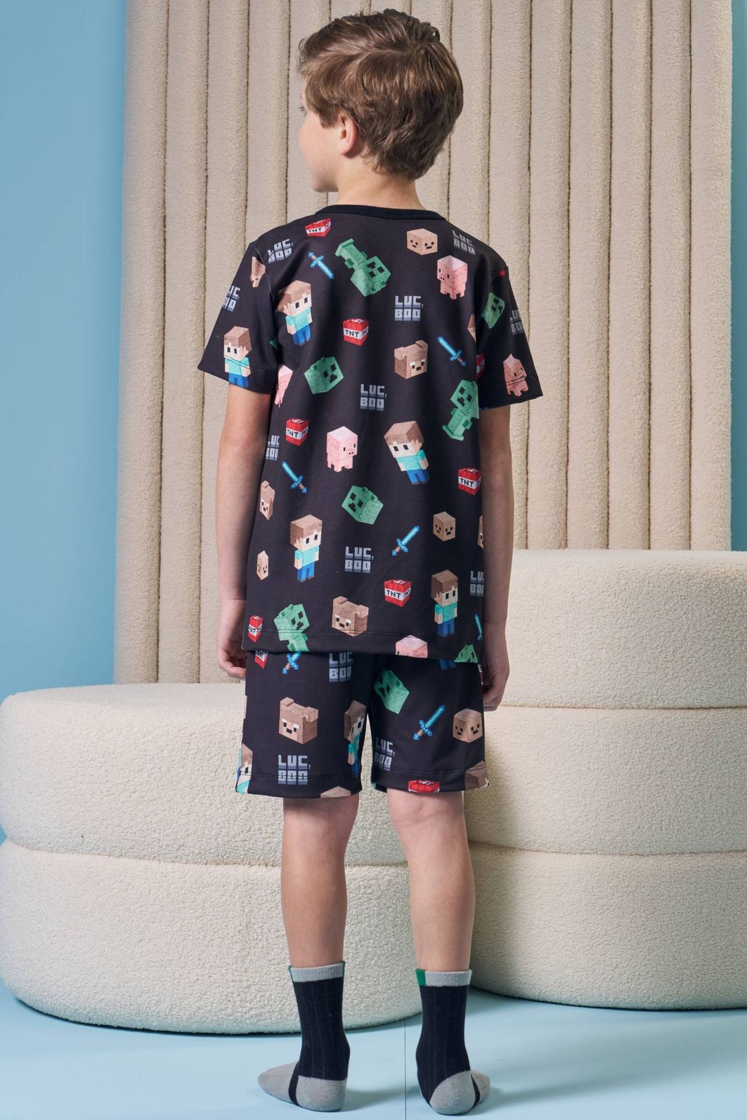 Conjunto de pijama com camiseta e bermuda em malha power 97066 LucBoo Infantil Menino Conjunto de pijama com camiseta e bermuda em malha power 97066 LucBoo Infantil Menino