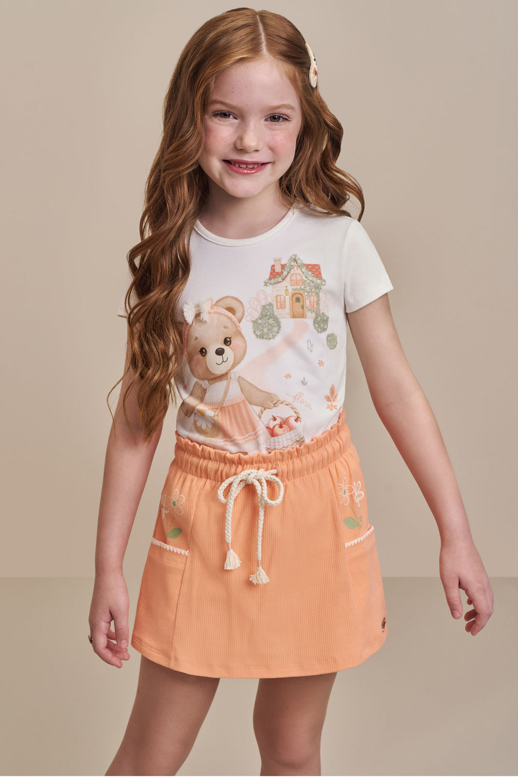 Conjunto de blusa em cotton com short saia em canelado liz 98129 Infanti Infantil Menina