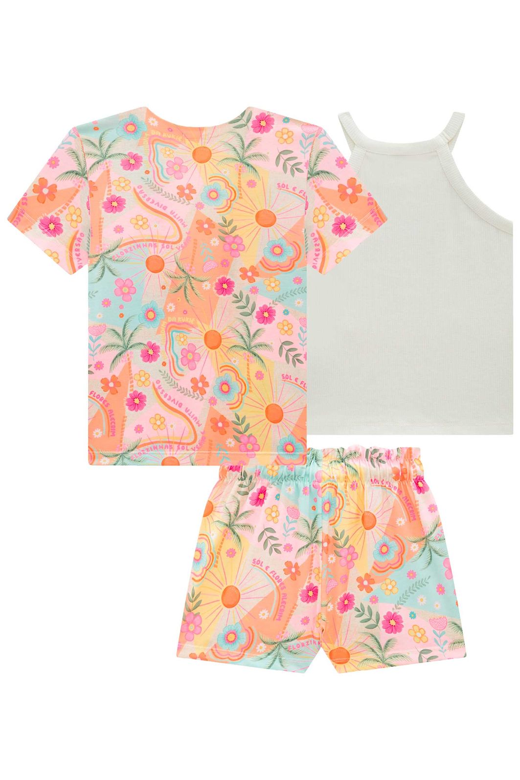 Trio de regata em canelado e shorts e kimono em malha fresh 99714 Kukiê Infantil Menina Trio de regata em canelado e shorts e kimono em malha fresh 99714 Kukiê Infantil Menina