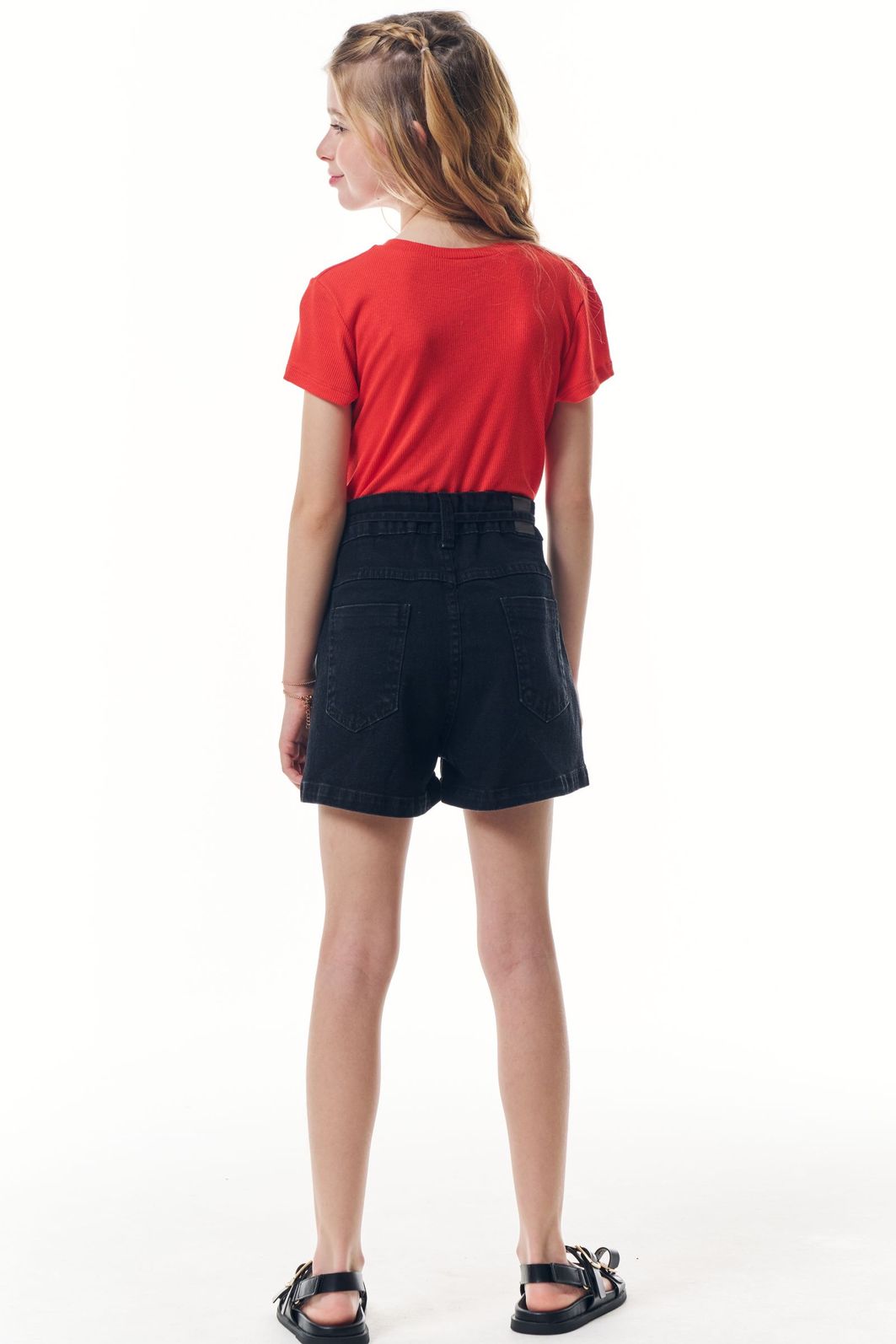 Shorts em jeans black com elastano 95609 Vic Teen Menina Shorts em jeans black com elastano 95609 Vic Teen Menina