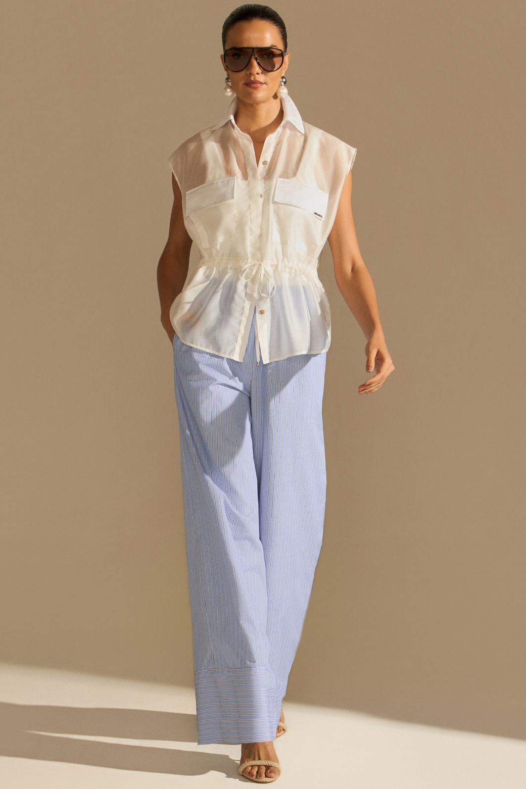 Calça pantalona em tricoline de algodão listrado 94725 Linzzi Calça pantalona em tricoline de algodão listrado 94725 Linzzi
