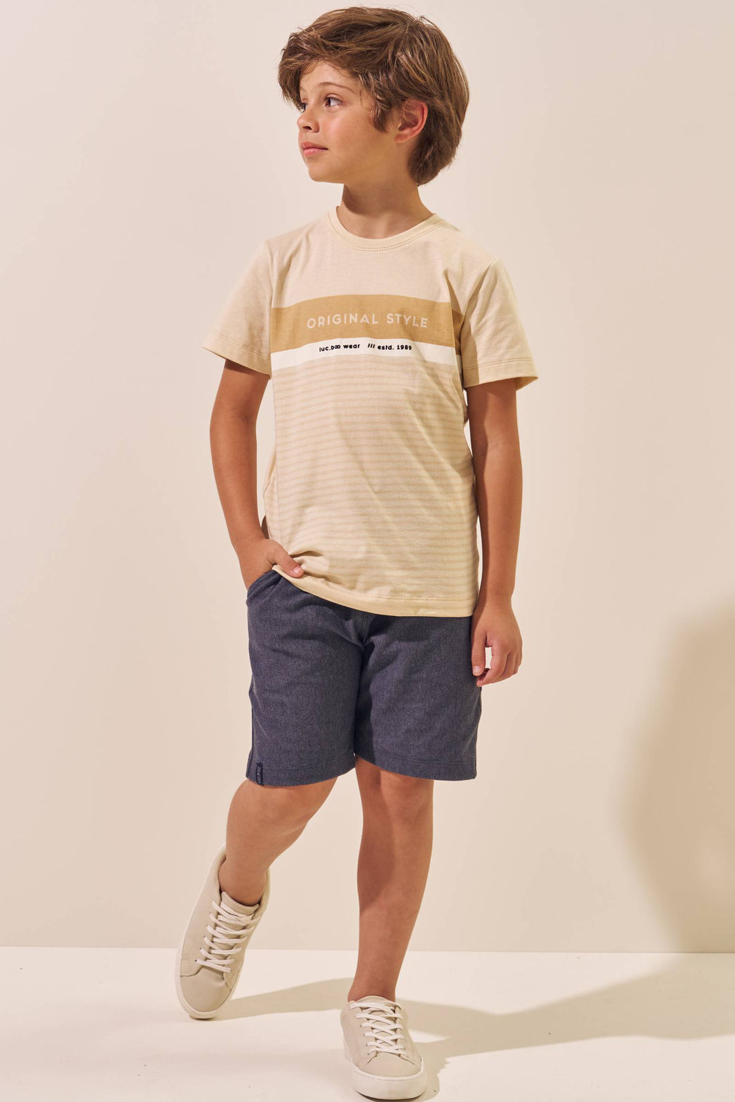 Conjunto de camiseta em meia malha e bermuda em cotton jeans com elastano 96976 LucBoo Infantil Menino Conjunto de camiseta em meia malha e bermuda em cotton jeans com elastano 96976 LucBoo Infantil Menino