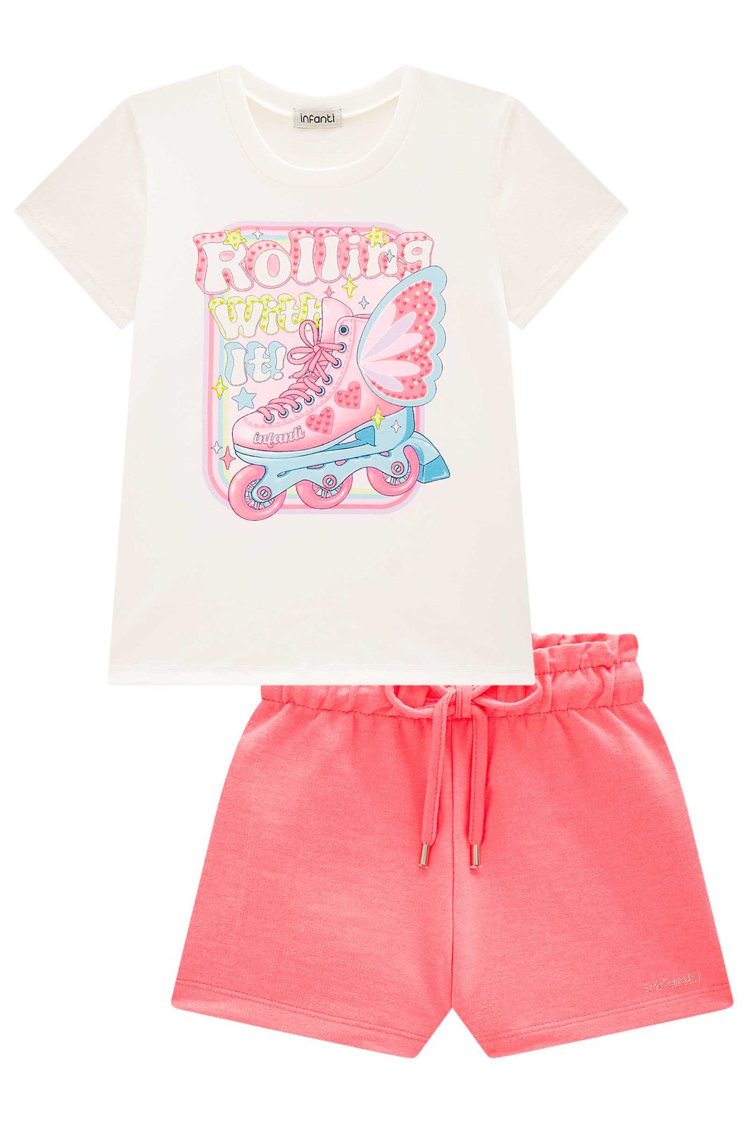 Conjunto de blusa em meia malha e shorts em moletom sem pelúcia 95558 Infanti Infantil Menina