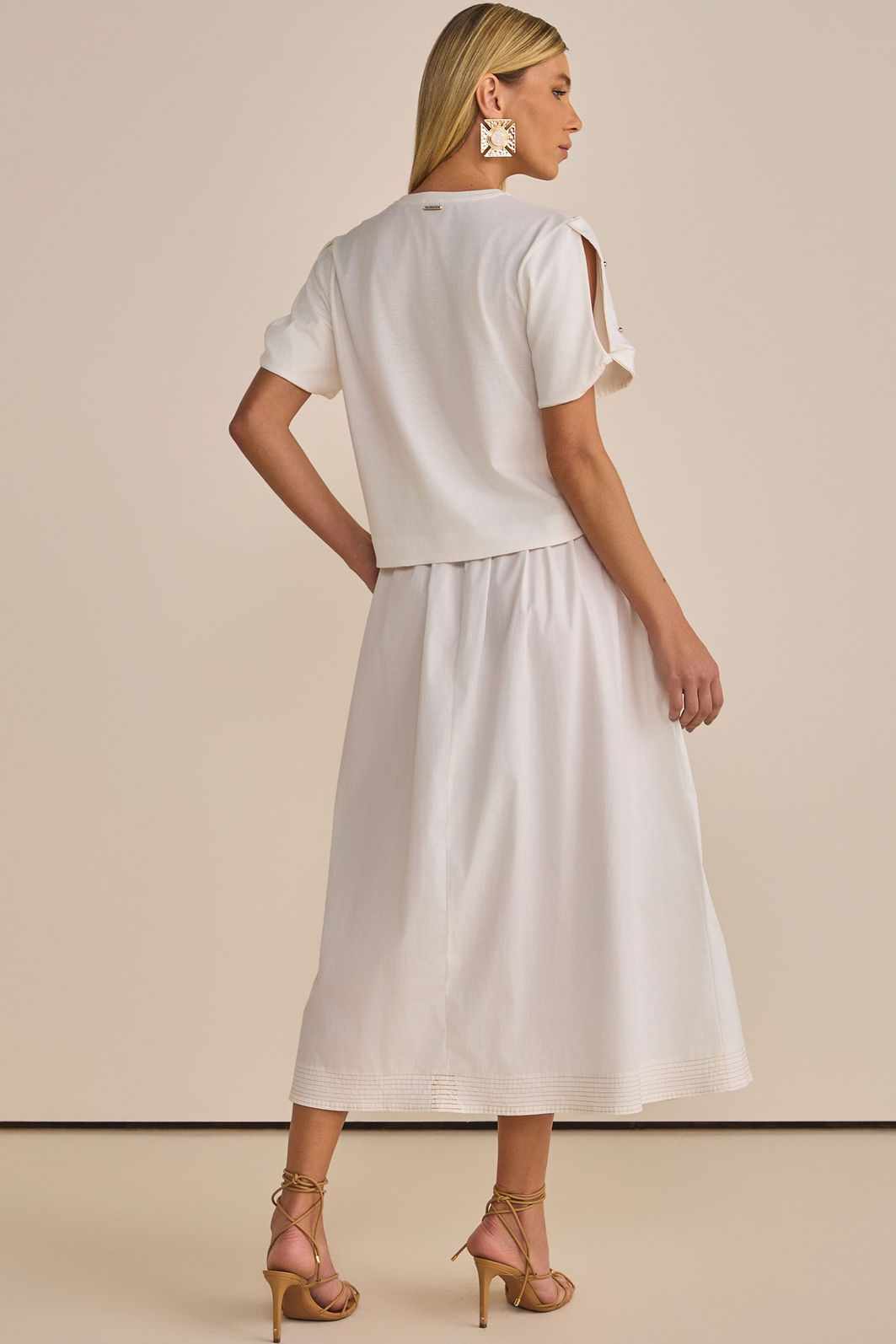 Saia maxi midi em tricoline com elastano com shorts forro em malha 90521 Linzzi
