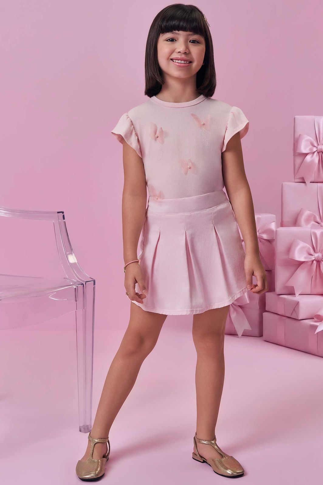 Short saia em sarja com elastano 98802 Kukiê Infantil Menina