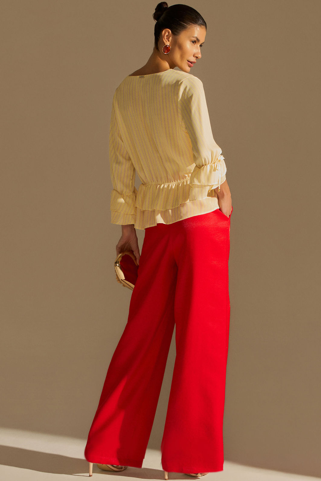 Bata de babados em chiffon listrado 96188 Linzzi