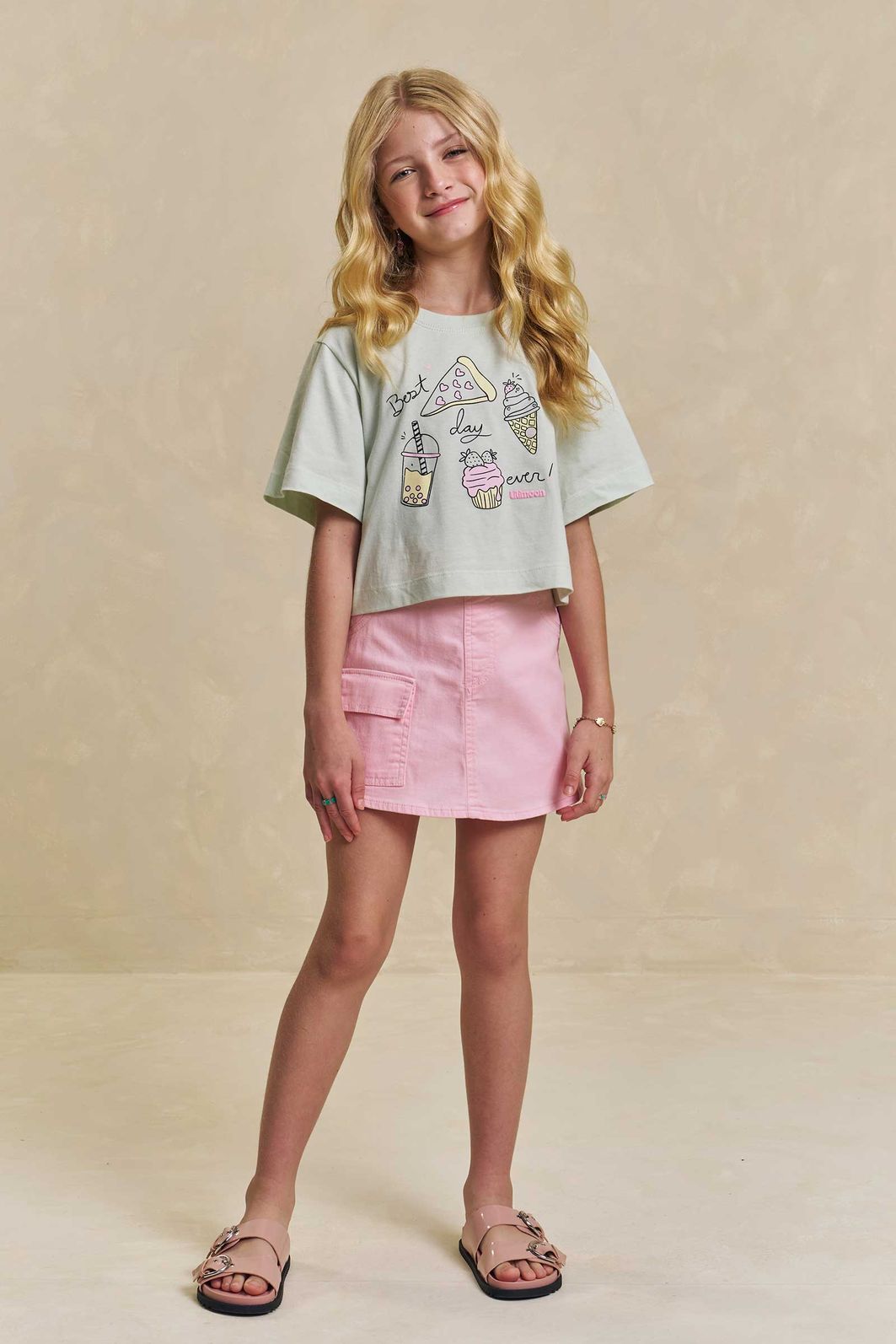 Conjunto de blusa em meia malha e short saia em sarja com elastano 96313 Lilimoon Teen Menina Conjunto de blusa em meia malha e short saia em sarja com elastano 96313 Lilimoon Teen Menina
