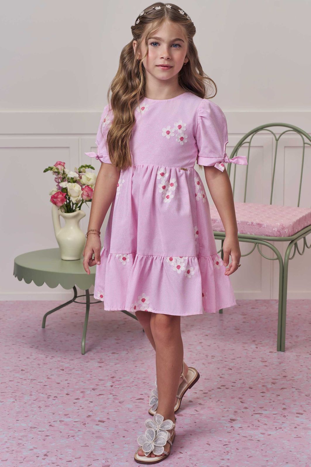 Vestido em tricoline bordado flores 98777 Infanti Infantil Menina Vestido em tricoline bordado flores 98777 Infanti Infantil Menina