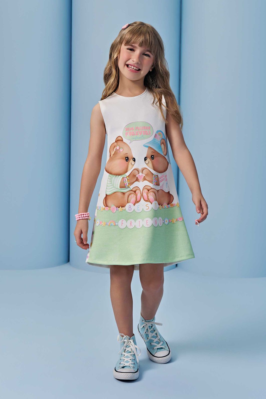 Vestido em fly tech. Acompanha kit pulseiras. 93432 Infanti Infantil Menina Vestido em fly tech. Acompanha kit pulseiras. 93432 Infanti Infantil Menina