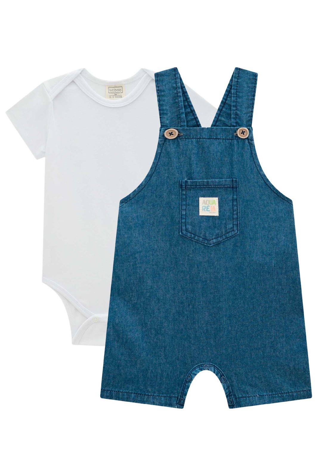 Conjunto de body em suedine e jardineira em jeans teca 98168 LucBoo Bebê Menino Conjunto de body em suedine e jardineira em jeans teca 98168 LucBoo Bebê Menino