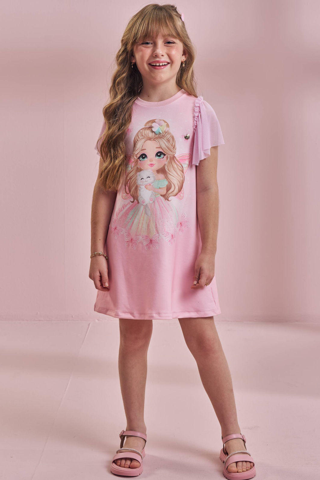 Vestido em molecotton 96534 Kukiê Infantil Menina Vestido em molecotton 96534 Kukiê Infantil Menina