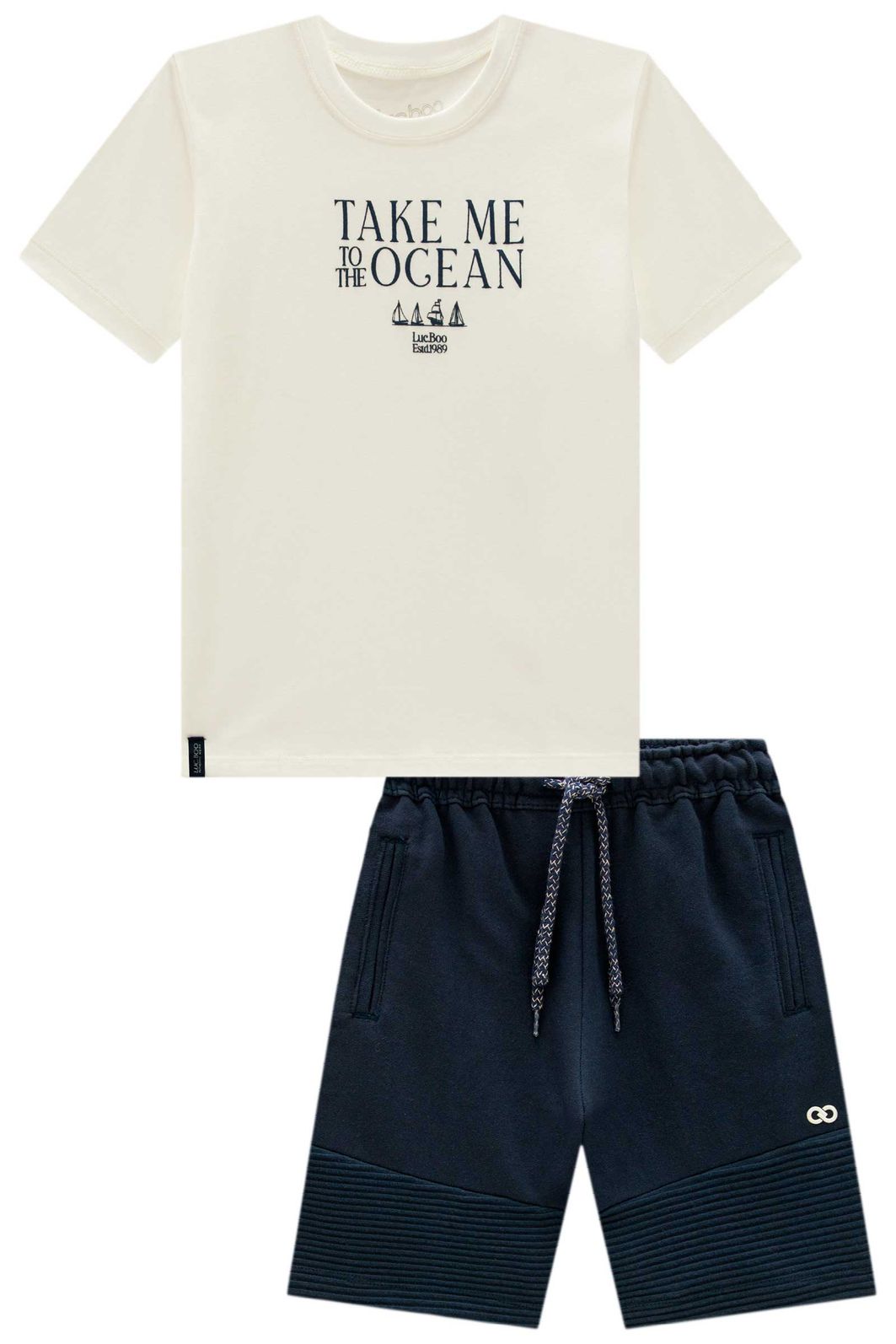 Conjunto de camiseta em meia malha e bermuda em moletom sem pelúcia 99365 LucBoo Infantil Menino Conjunto de camiseta em meia malha e bermuda em moletom sem pelúcia 99365 LucBoo Infantil Menino