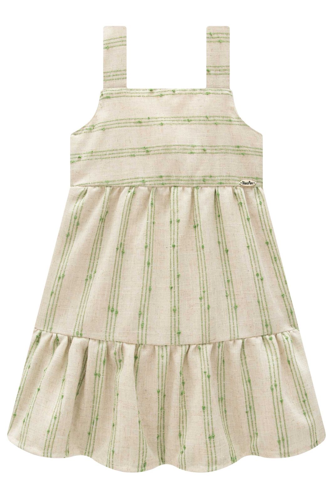 Vestido em linho bordado listras 98335 Kukiê Infantil Menina