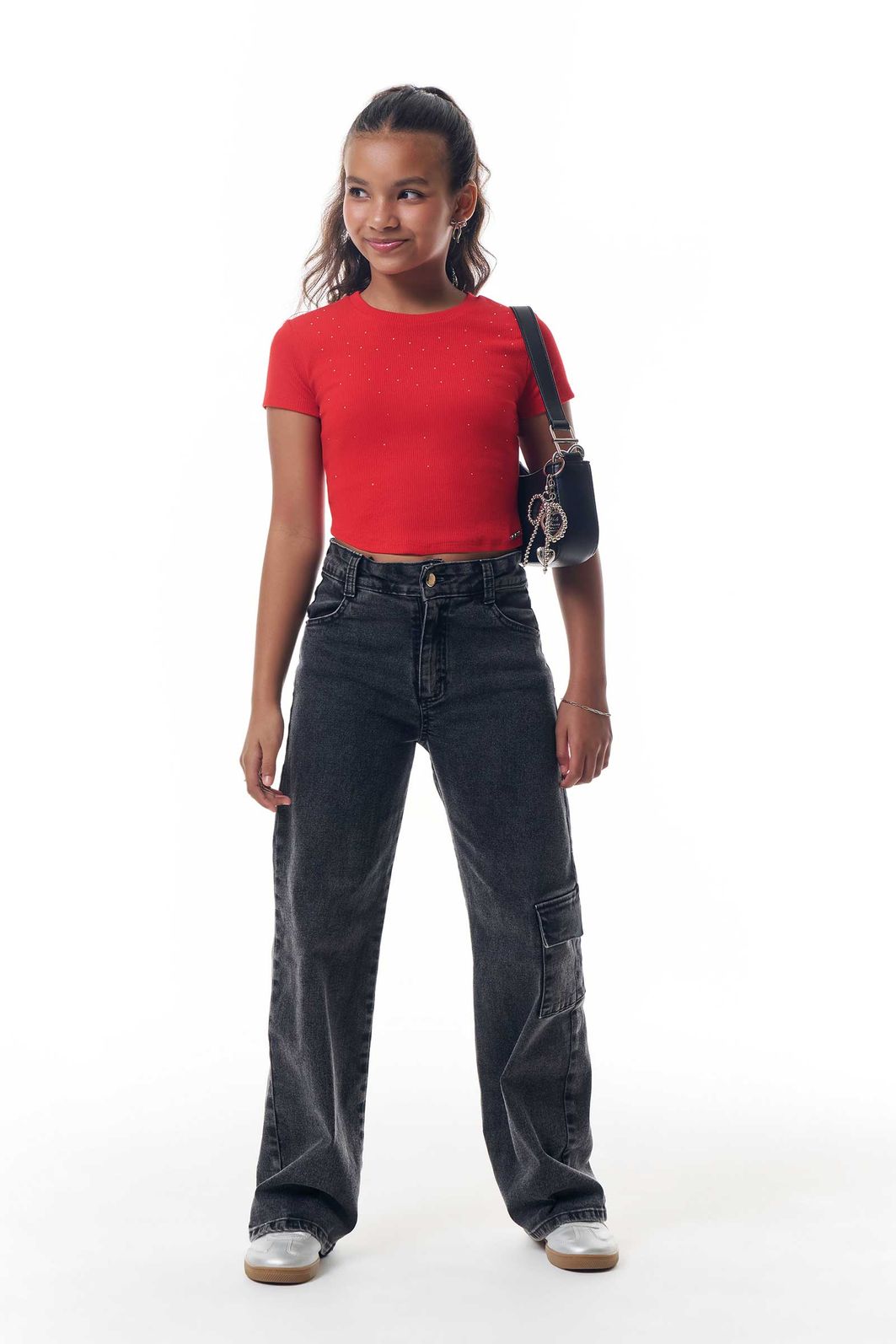 Calça wide leg em jeans com elastano 87510 Vic Teen Menina Calça wide leg em jeans com elastano 87510 Vic Teen Menina