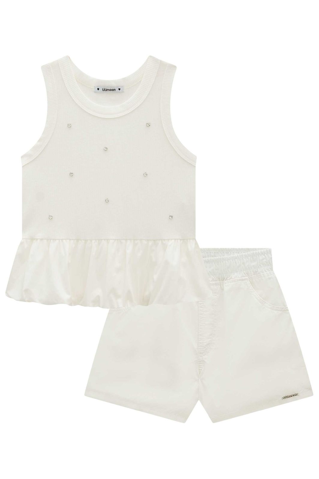 Conjunto de regata balonê em canelado liz com detalhe e shorts em sarja com elastano 99371 Lilimoon Teen Menina