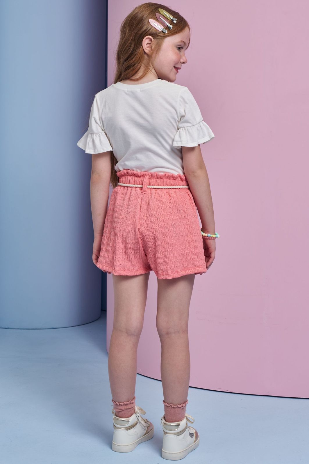 Conjunto de blusa em meia malha e shorts em malha enrugada 95551 Infanti Infantil Menina Conjunto de blusa em meia malha e shorts em malha enrugada 95551 Infanti Infantil Menina
