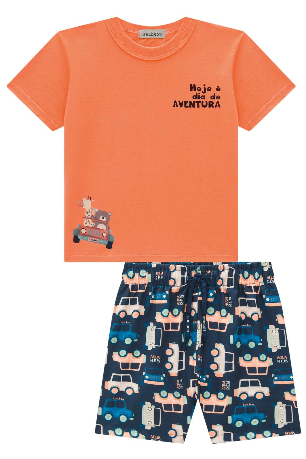 Conjunto de camiseta em meia malha e bermuda em nylon ergonomic com elastano 95041 LucBoo Infantil Menino Conjunto de camiseta em meia malha e bermuda em nylon ergonomic com elastano 95041 LucBoo Infantil Menino