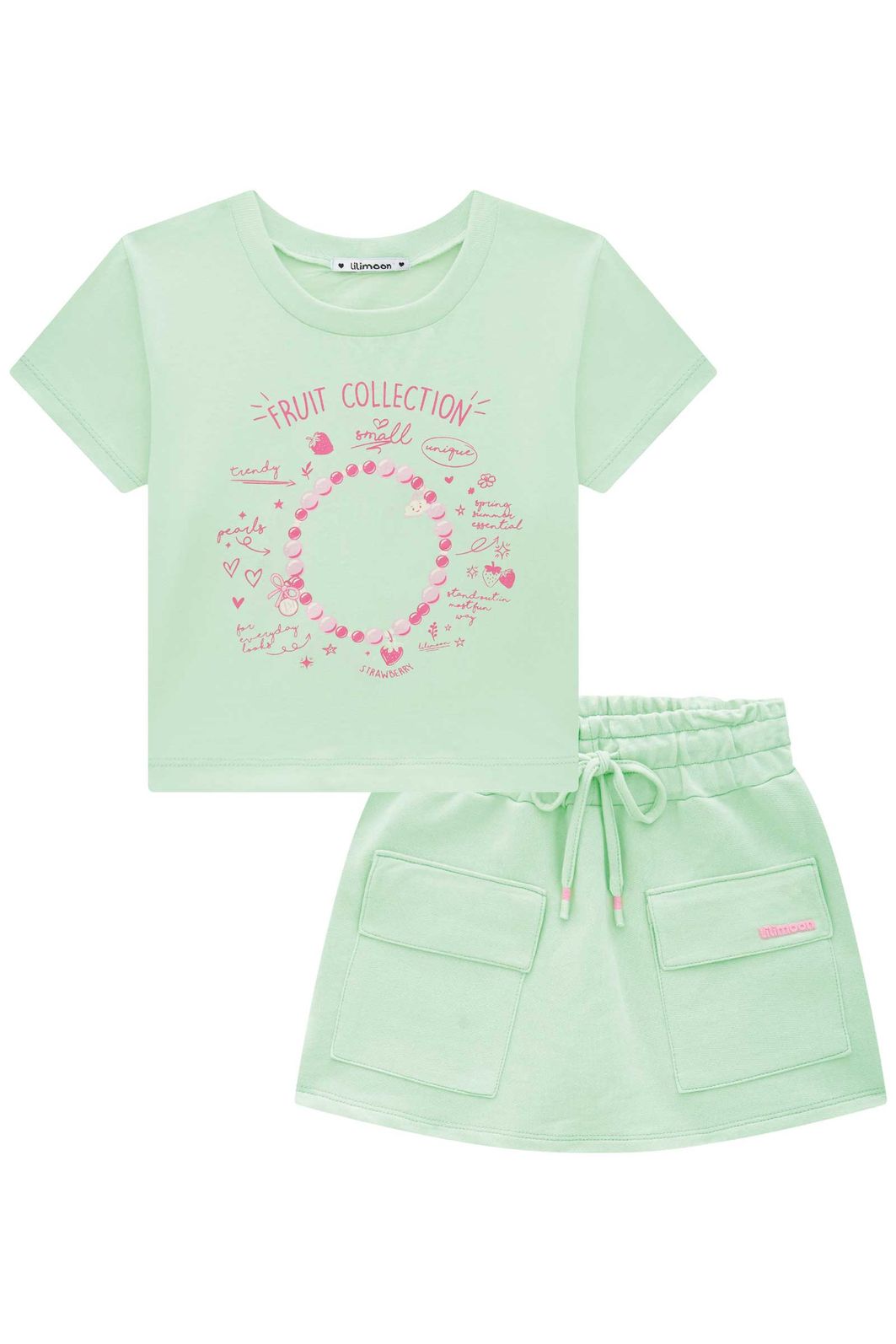 Conjunto de blusa em meia malha e short saia em moletom sem pelúcia 95930 Lilimoon Teen Menina Conjunto de blusa em meia malha e short saia em moletom sem pelúcia 95930 Lilimoon Teen Menina