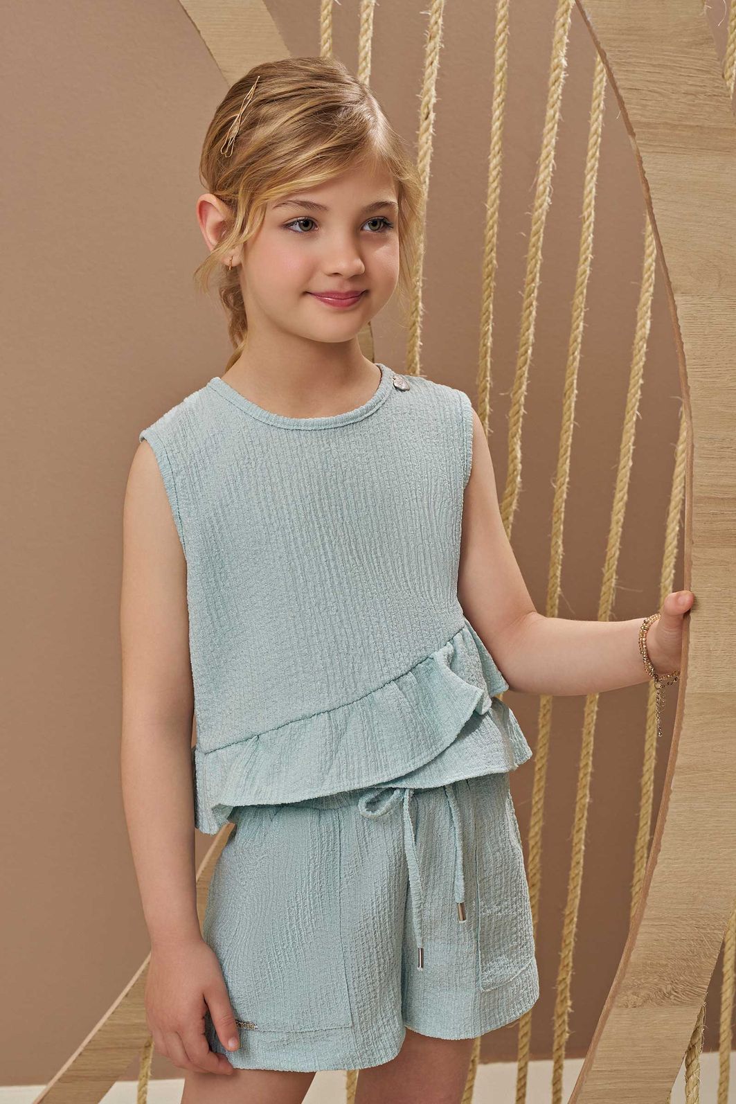 Conjunto de regata e shorts em malha anarruga 97036 Infanti Infantil Menina Conjunto de regata e shorts em malha anarruga 97036 Infanti Infantil Menina