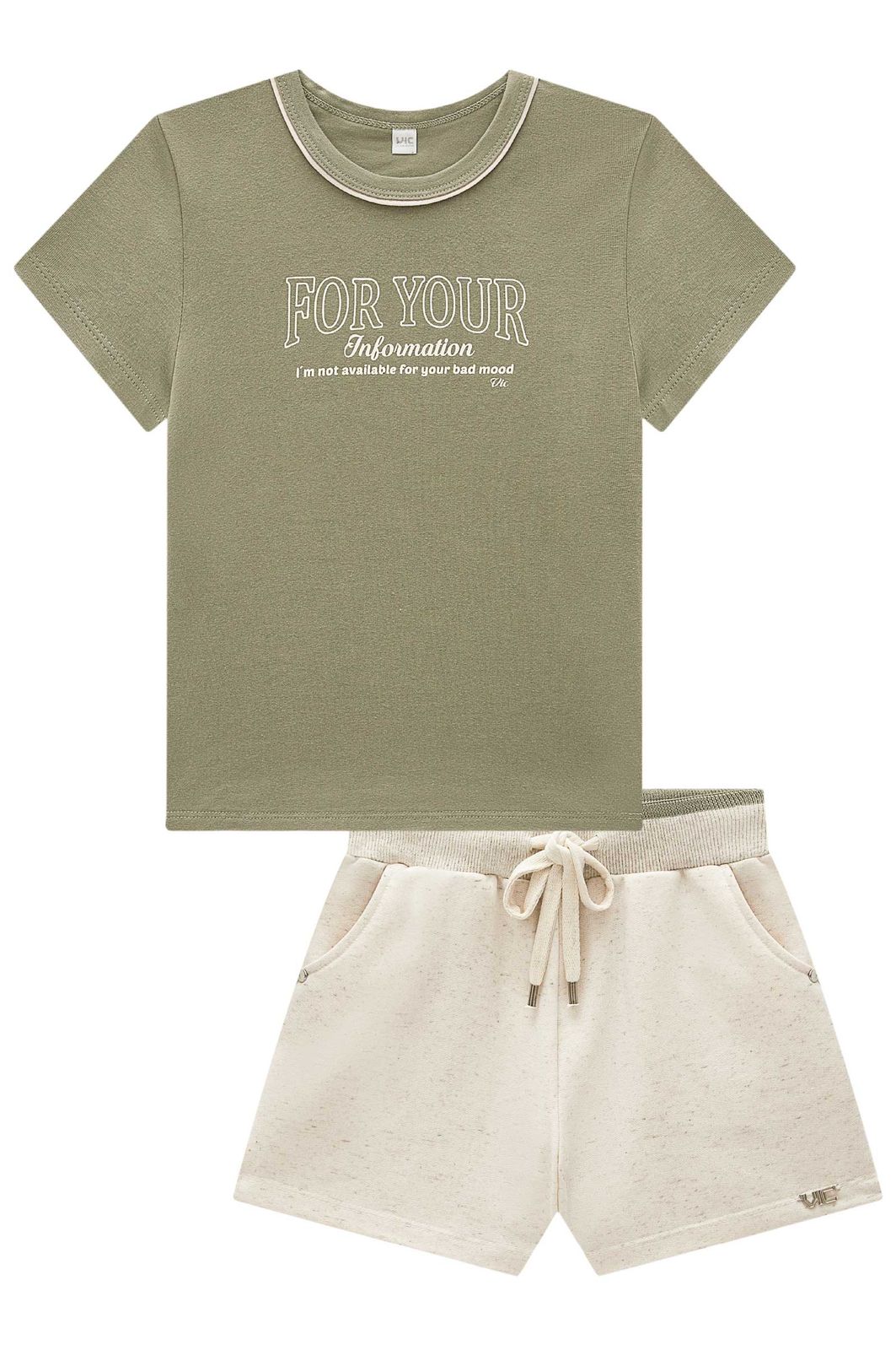 Conjunto de blusa em cotton e shorts em moletom sem pelúcia 98493 Vic Teen Menina Conjunto de blusa em cotton e shorts em moletom sem pelúcia 98493 Vic Teen Menina