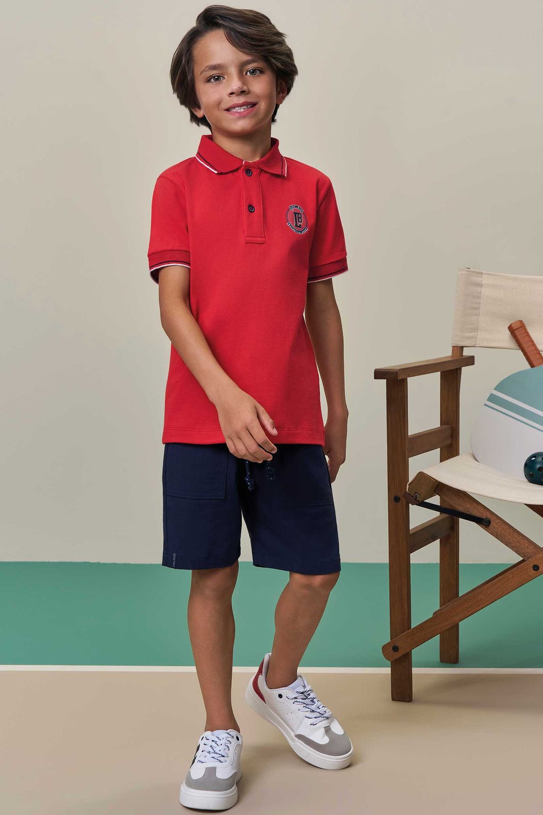 Conjunto de camisa polo em meia malha e bermuda em sarja girassol com elastano 98433 LucBoo Infantil Menino Conjunto de camisa polo em meia malha e bermuda em sarja girassol com elastano 98433 LucBoo Infantil Menino