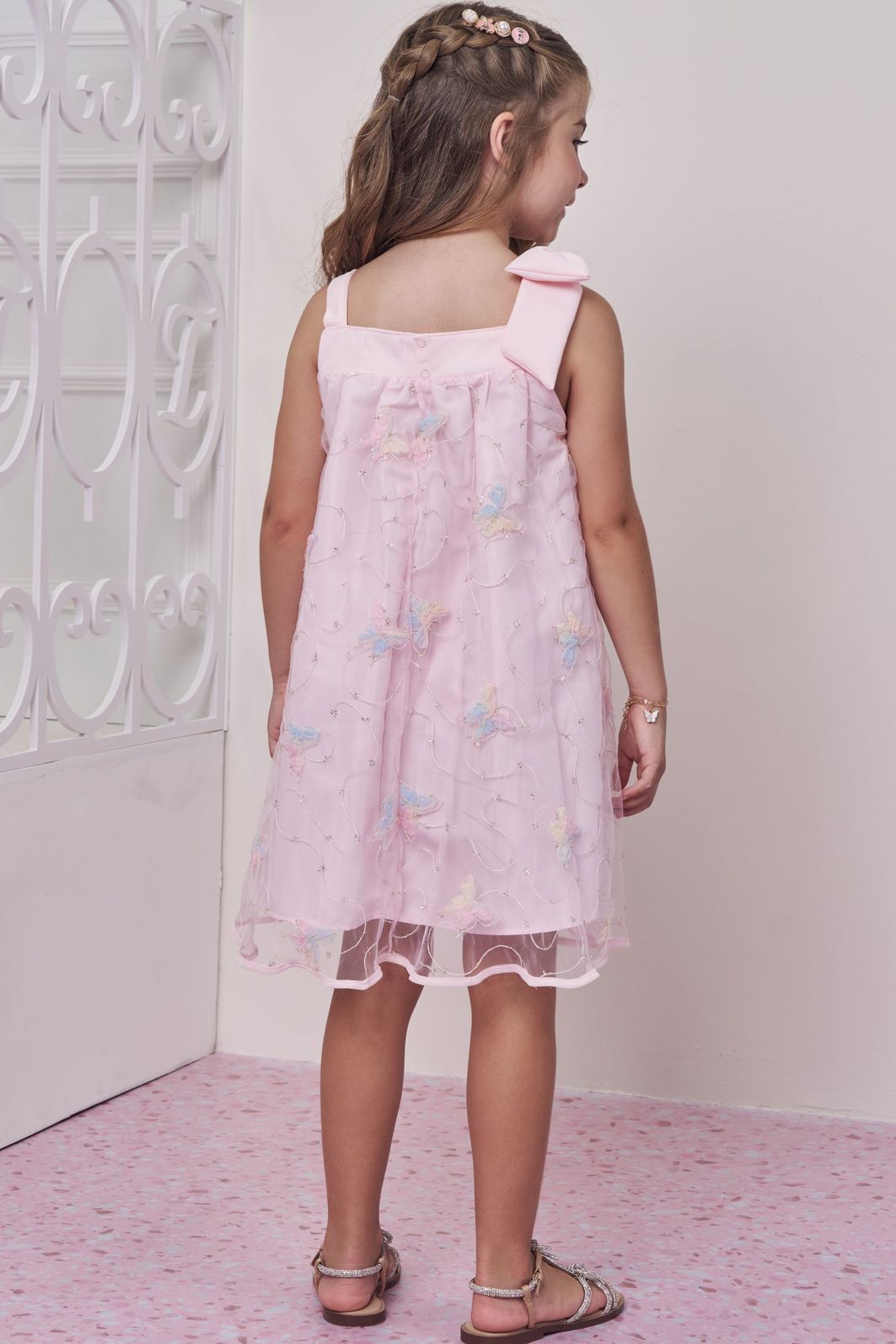 Vestido em tule bordado borboleta 98792 Infanti Infantil Menina