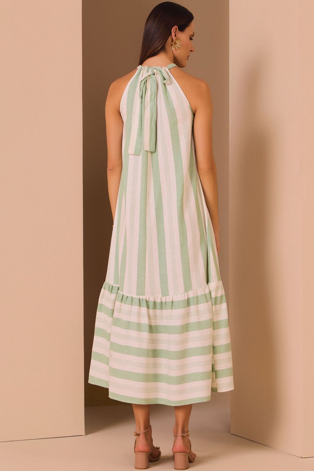 Vestido maxi midi em blend de linho listrado 97646 Linzzi Vestido maxi midi em blend de linho listrado 97646 Linzzi
