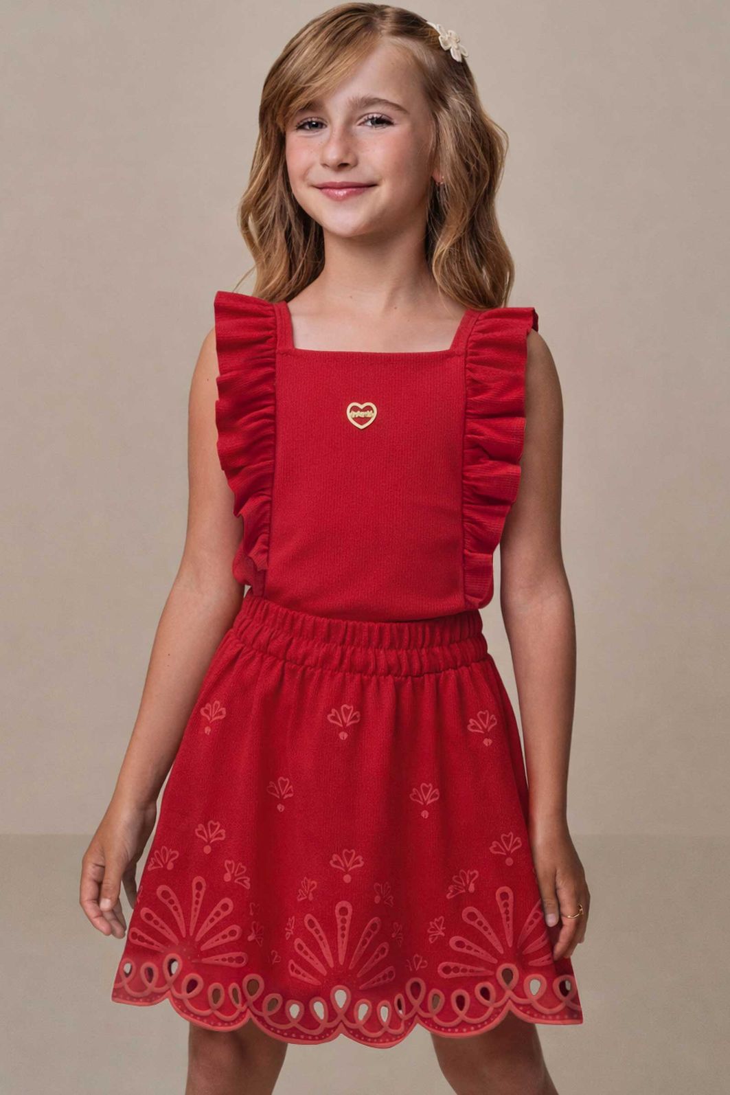 Conjunto de blusa em canelado liz e saia em cotton. (Com shorts embutido) 21725 Infanti Infantil Menina Conjunto de blusa em canelado liz e saia em cotton. (Com shorts embutido) 21725 Infanti Infantil Menina