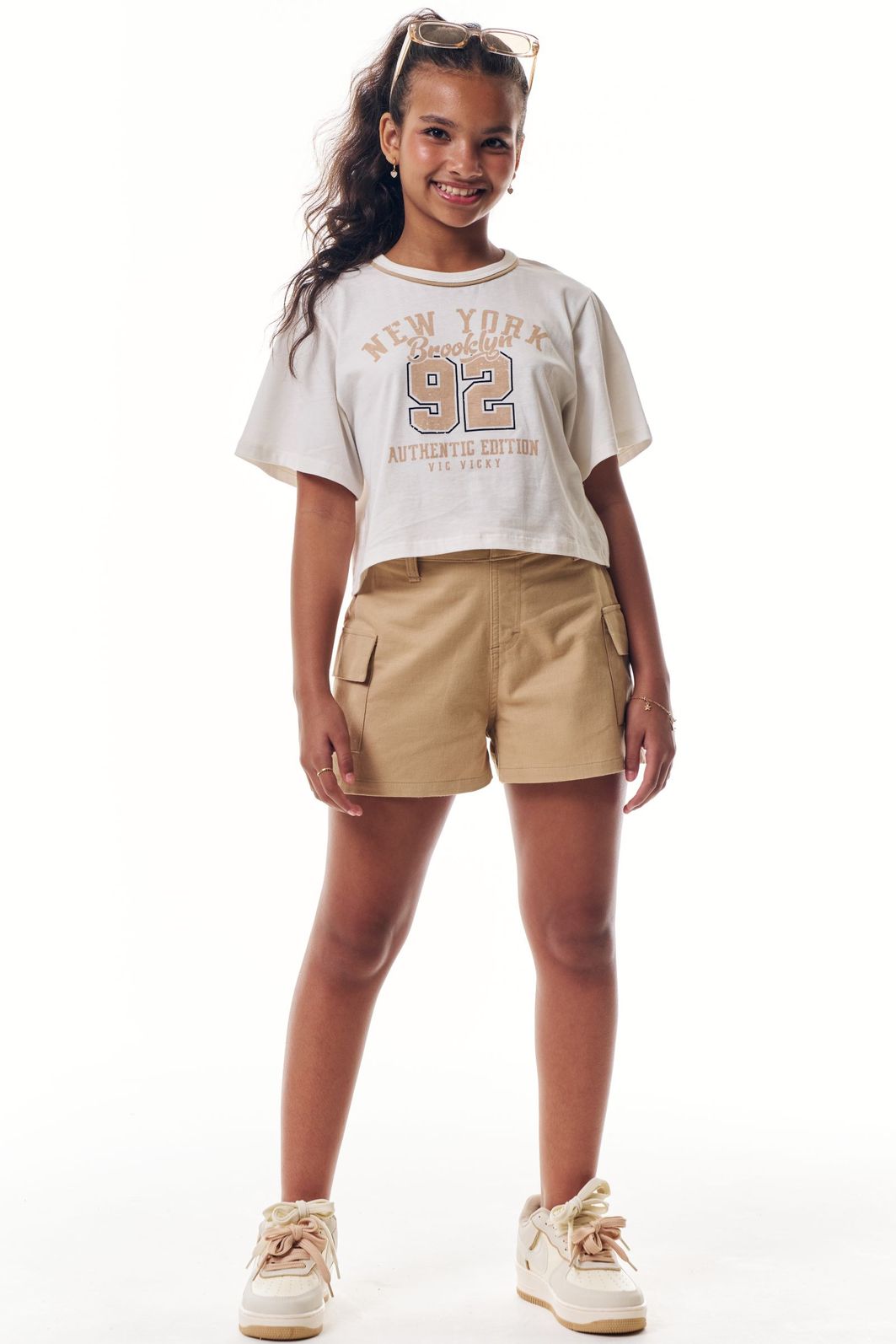Conjunto de blusa em meia malha e shorts em sarja com elastano 95924 Vic Teen Menina Conjunto de blusa em meia malha e shorts em sarja com elastano 95924 Vic Teen Menina