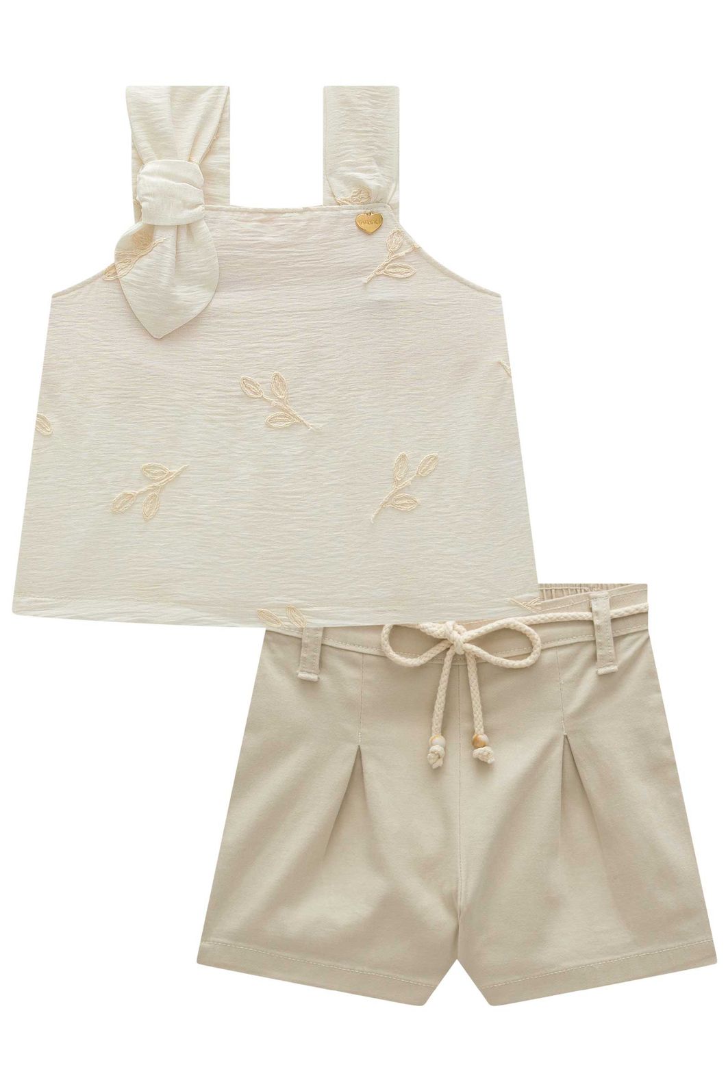 Conjunto de blusa em linho bordado folhas e shorts em sarja com elastano 98670 Infanti Infantil Menina Conjunto de blusa em linho bordado folhas e shorts em sarja com elastano 98670 Infanti Infantil Menina