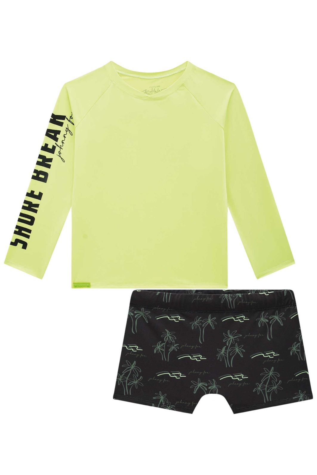 Conjunto de camiseta e sunga em malha uv dry com proteção UV50+ 97327 Johnny Fox Teen Menino Conjunto de camiseta e sunga em malha uv dry com proteção UV50+ 97327 Johnny Fox Teen Menino