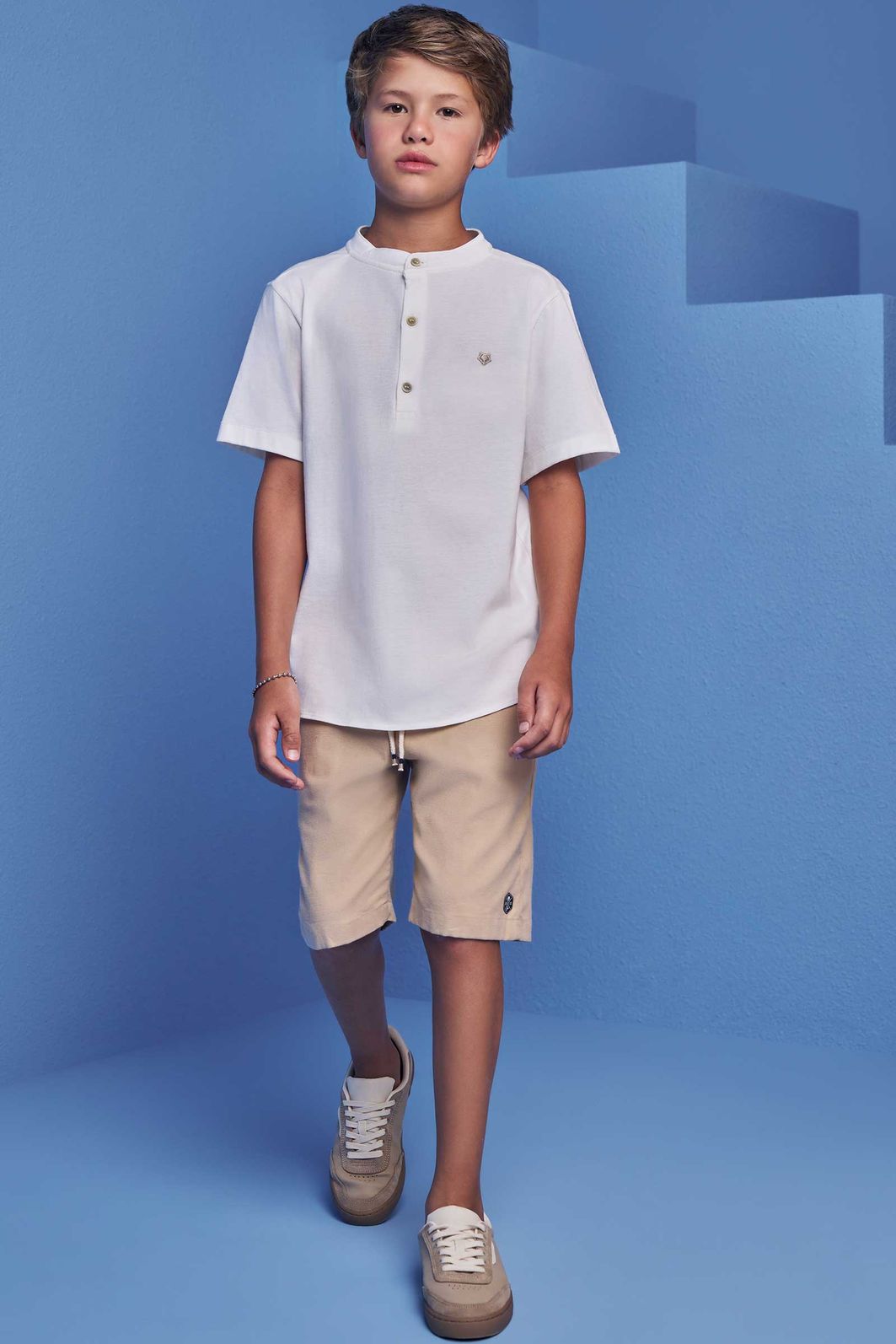 Conjunto de bata em meia malha e bermuda em linho santorine com elastano 98829 Johnny Fox Teen Menino Conjunto de bata em meia malha e bermuda em linho santorine com elastano 98829 Johnny Fox Teen Menino