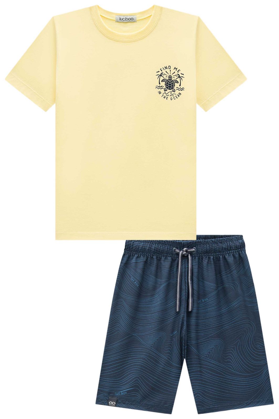 Conjunto de camiseta em meia malha e bermuda em nylon ergonomic com elastano 97860 LucBoo Infantil Menino Conjunto de camiseta em meia malha e bermuda em nylon ergonomic com elastano 97860 LucBoo Infantil Menino