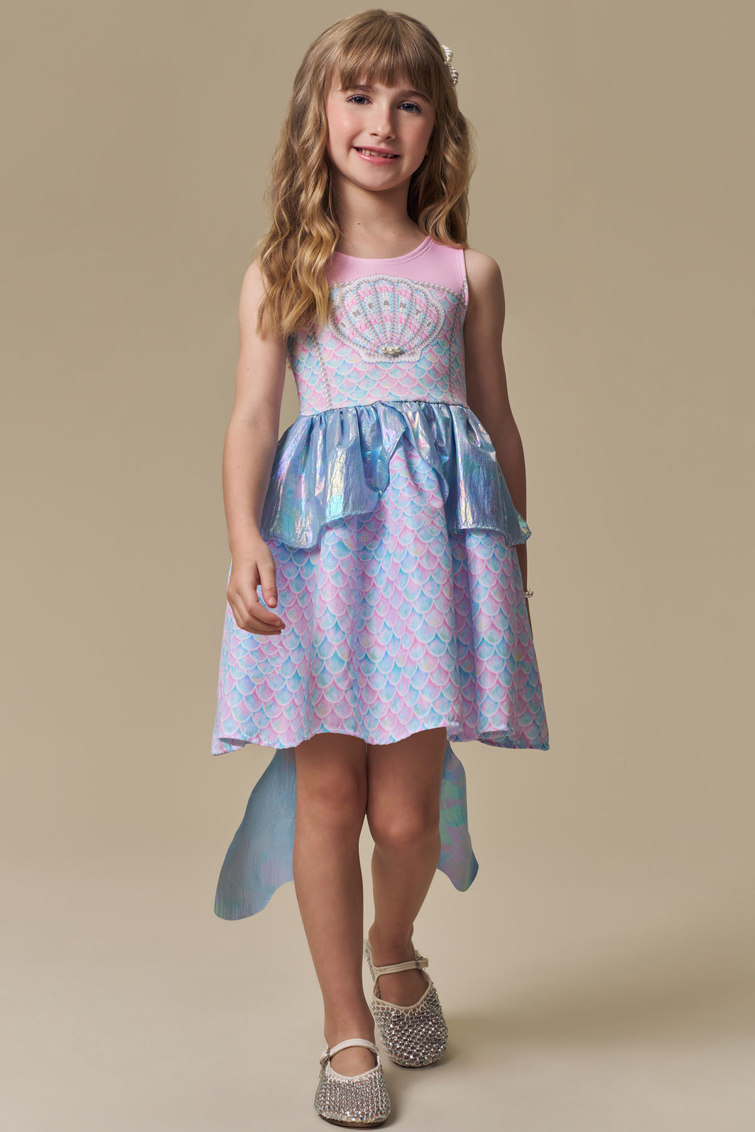 Fantasia de sereia em fly tech e nylon holográfico 97401 Infanti Infantil Menina Fantasia de sereia em fly tech e nylon holográfico 97401 Infanti Infantil Menina
