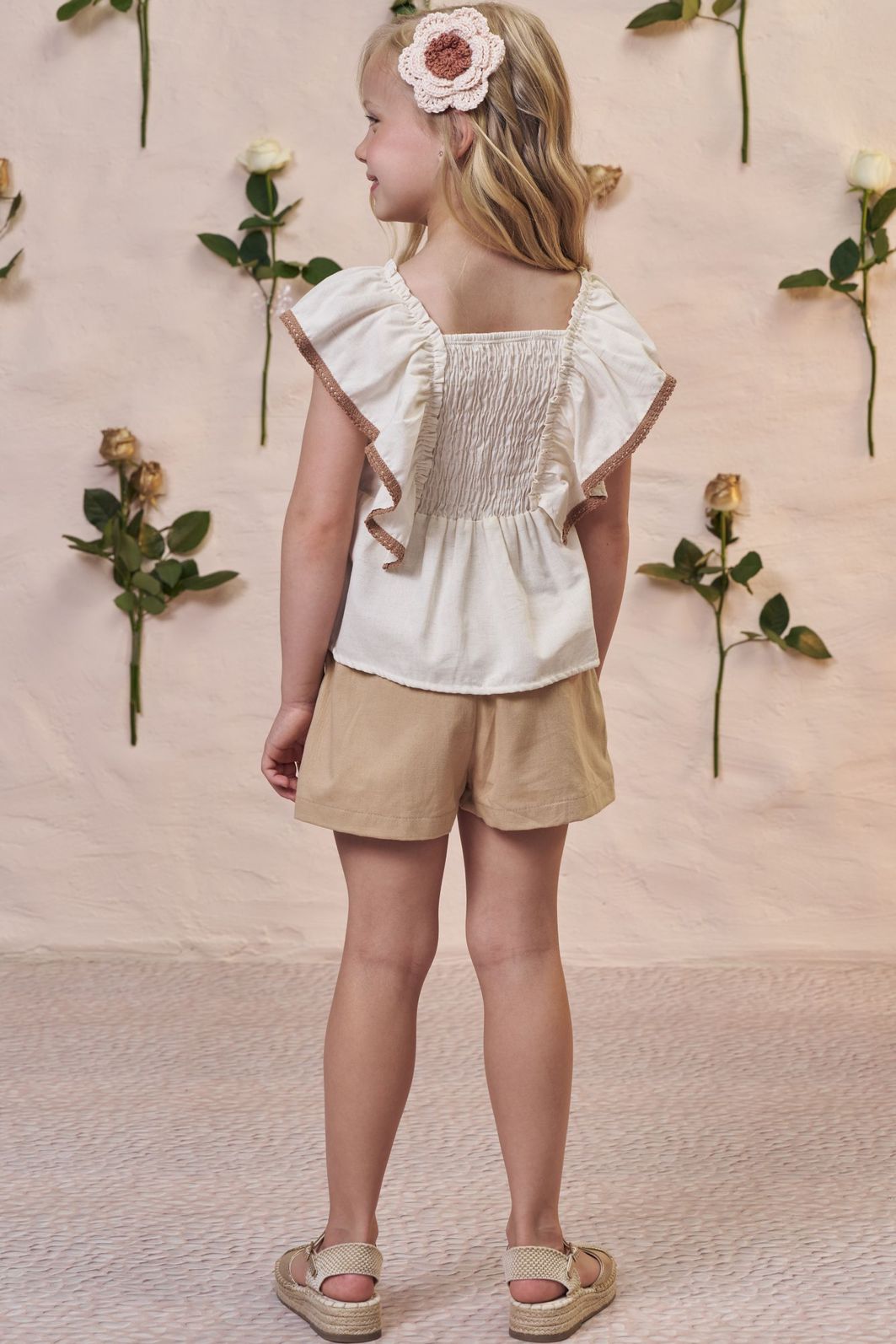 Conjunto de bata em linho deluxe e shorts em linho santorini com elastano 98310 Kukiê Infantil Menina Conjunto de bata em linho deluxe e shorts em linho santorini com elastano 98310 Kukiê Infantil Menina