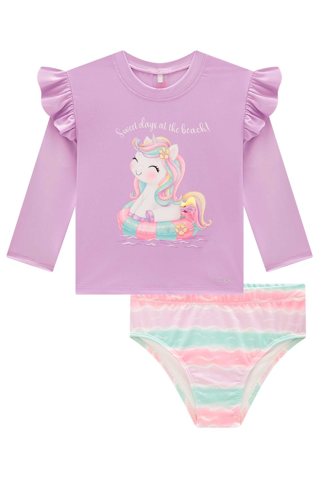 Conjunto de blusa e calcinha em malha UV dry com proteção UV 50+ 98430 Infanti Infantil Menina Conjunto de blusa e calcinha em malha UV dry com proteção UV 50+ 98430 Infanti Infantil Menina