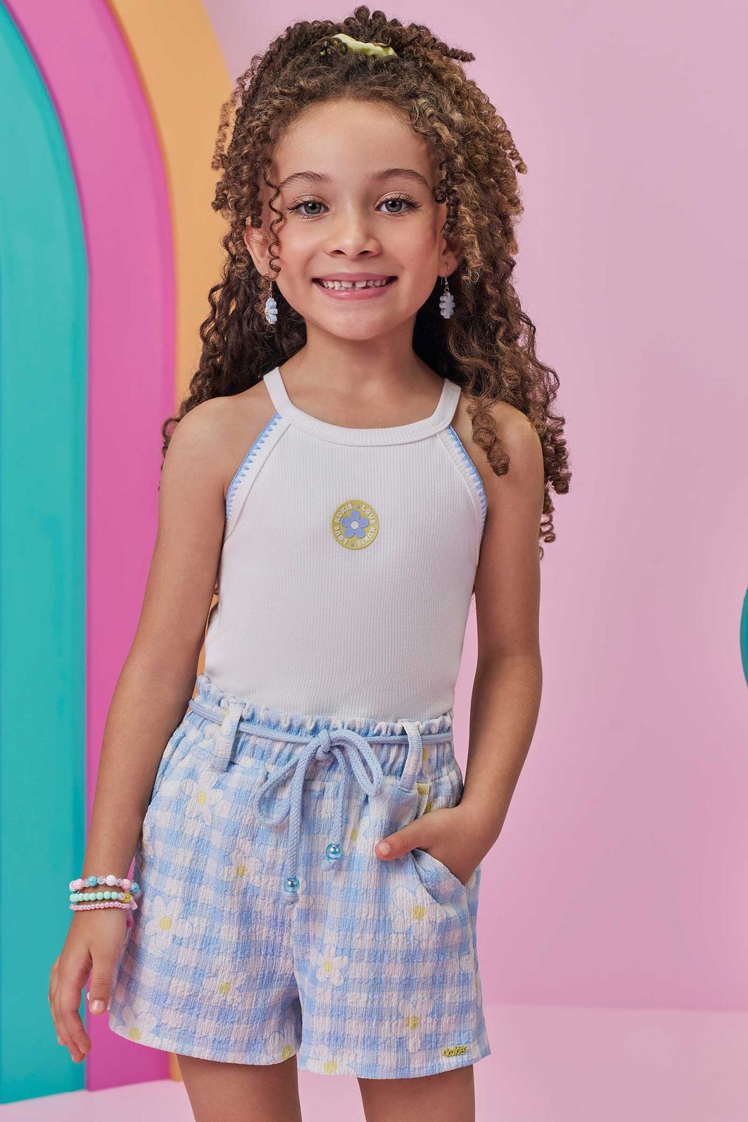 Conjunto de regata em canelado e shorts em malha textura 98456 Kukiê Infantil Menina Conjunto de regata em canelado e shorts em malha textura 98456 Kukiê Infantil Menina