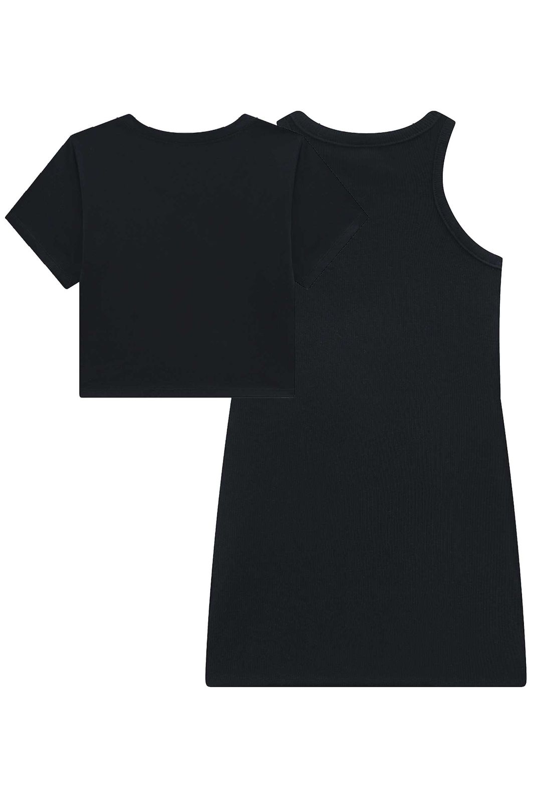 Conjunto de vestido em canelado liz e blusa sobreposição em meia malha 95948 Vic Teen Menina Conjunto de vestido em canelado liz e blusa sobreposição em meia malha 95948 Vic Teen Menina