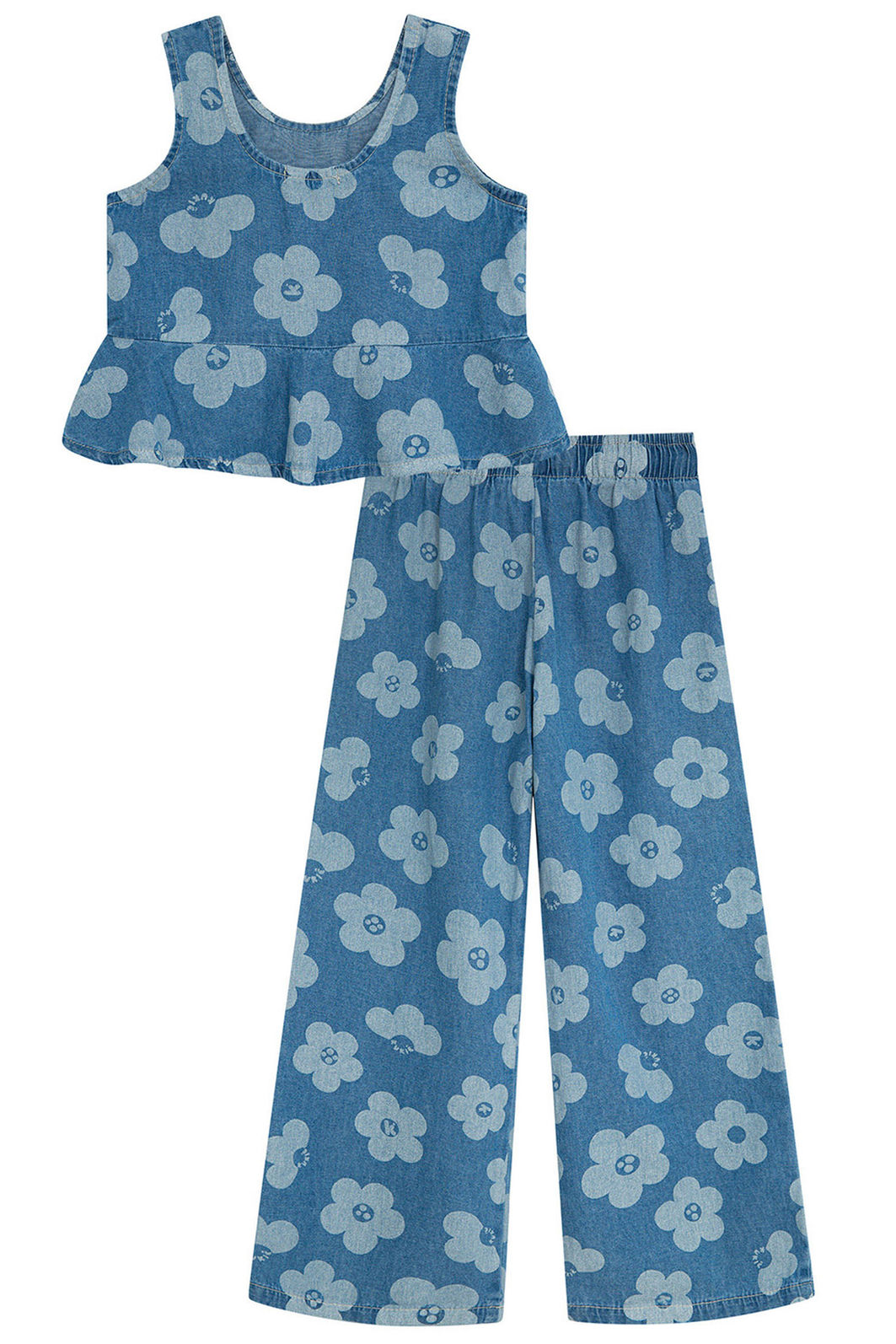 Conjunto de bata e calça em jeans 95069 Kukiê Infantil Menina