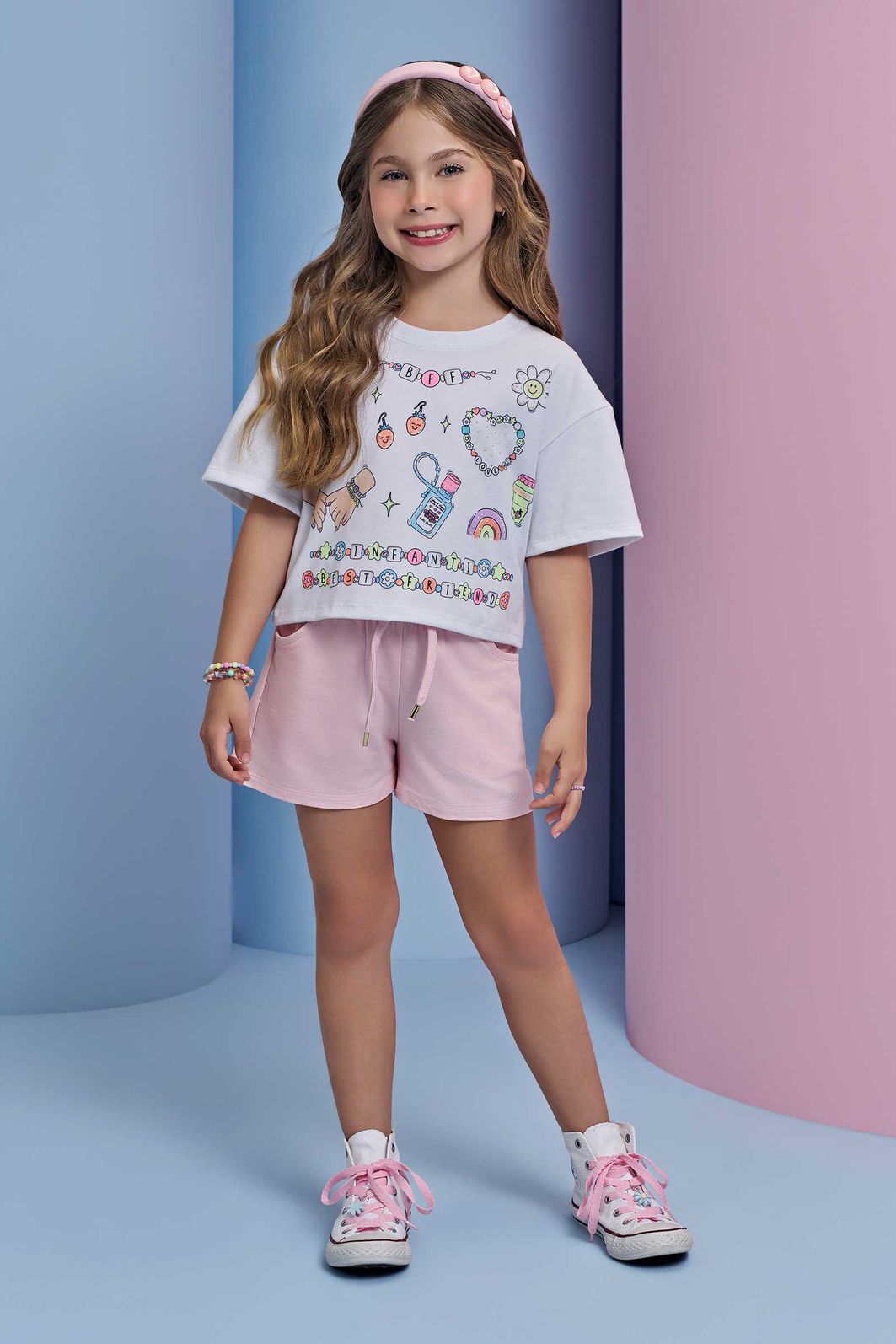 Shorts em moletom sem pelúcia 94374 Infanti Infantil Menina