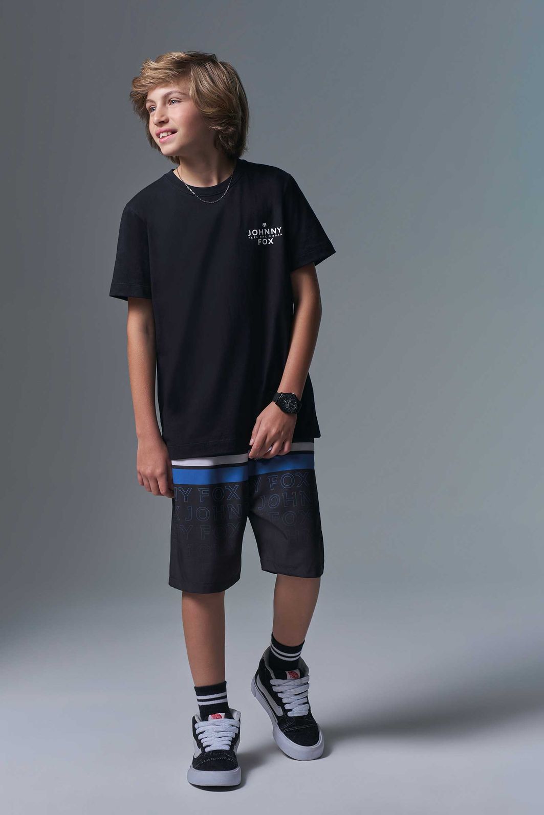 Conjunto de camiseta em meia malha e bermuda em nylon ergonomic com elastano 96865 Johnny Fox Teen Menino Conjunto de camiseta em meia malha e bermuda em nylon ergonomic com elastano 96865 Johnny Fox Teen Menino