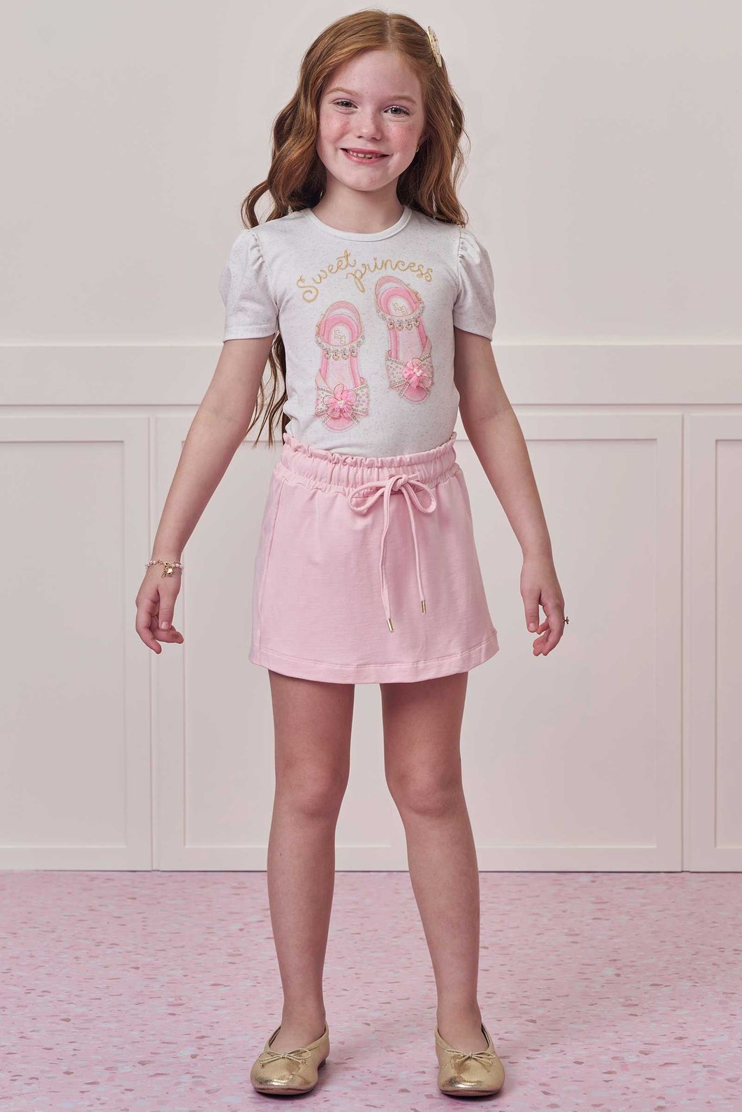 Conjunto de blusa em malha power e short saia em molevisco 98766 Infanti Infantil Menina