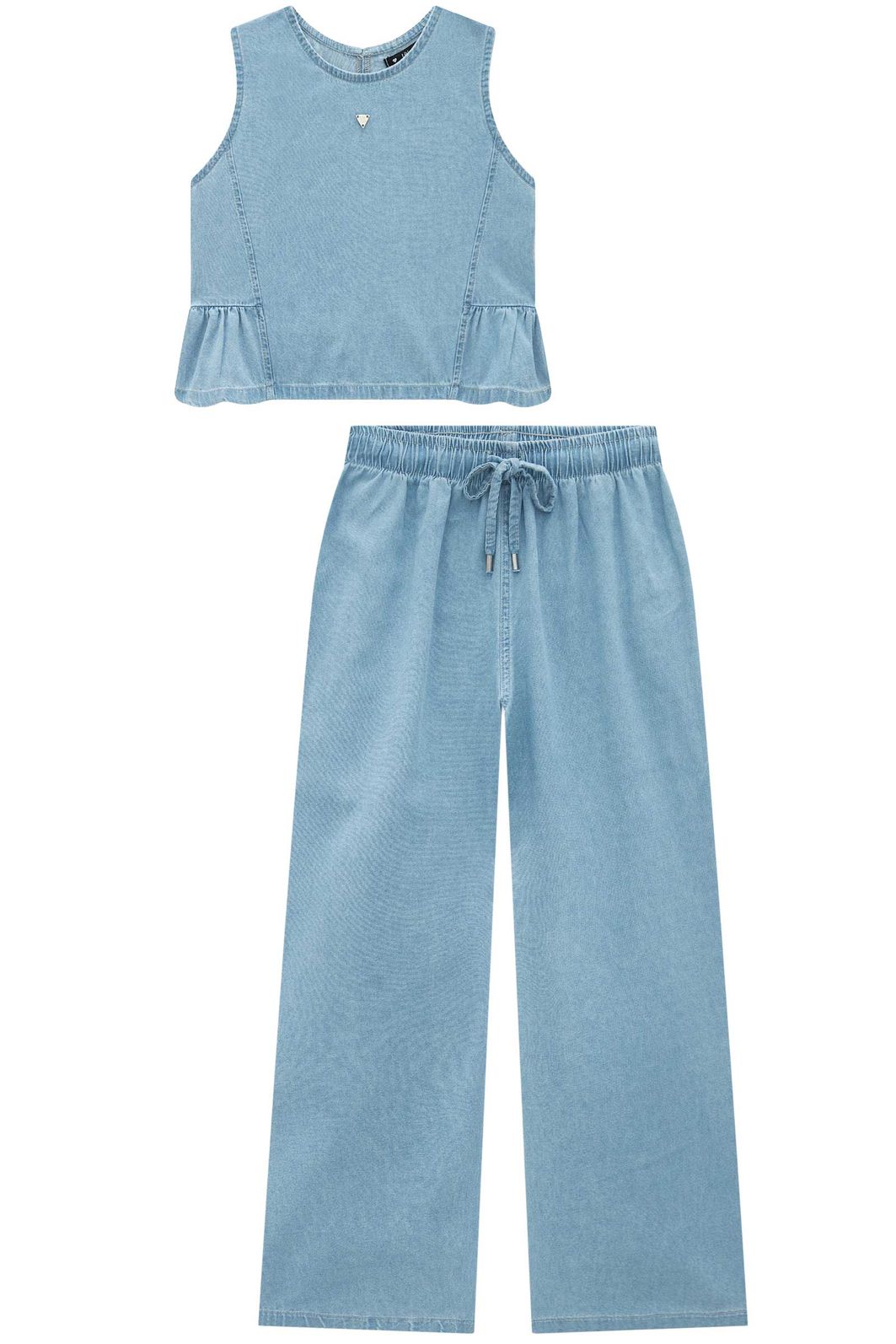 Conjunto de blusa e calça midi em jeans teca 96287 Lilimoon Teen Menina Conjunto de blusa e calça midi em jeans teca 96287 Lilimoon Teen Menina