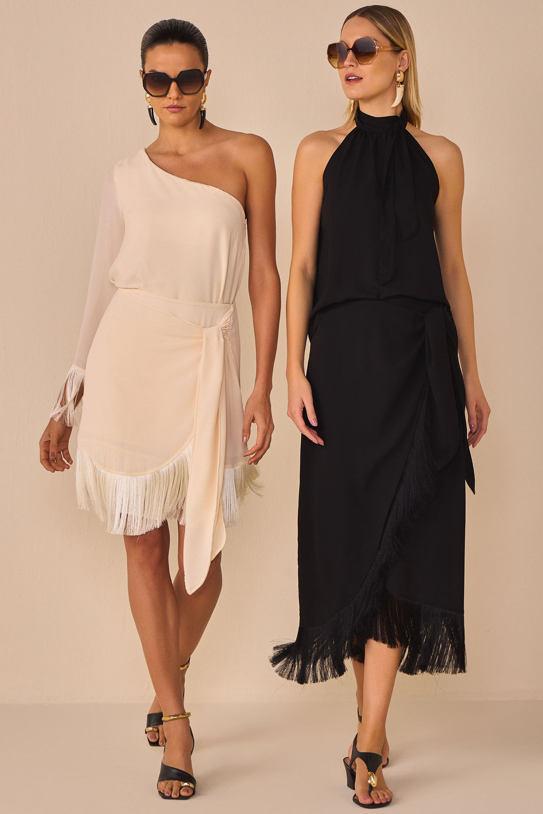 Saia maxi midi em chiffon texturizado com aplicação de franjas 96826 Linzzi Saia maxi midi em chiffon texturizado com aplicação de franjas 96826 Linzzi