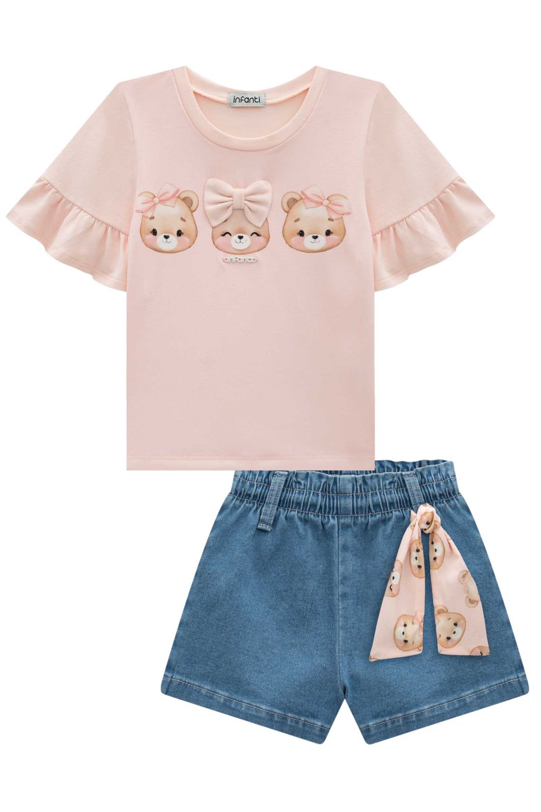 Conjunto de blusa em cotton e shorts em jeans com elastano 96961 Infanti Infantil Menina Conjunto de blusa em cotton e shorts em jeans com elastano 96961 Infanti Infantil Menina