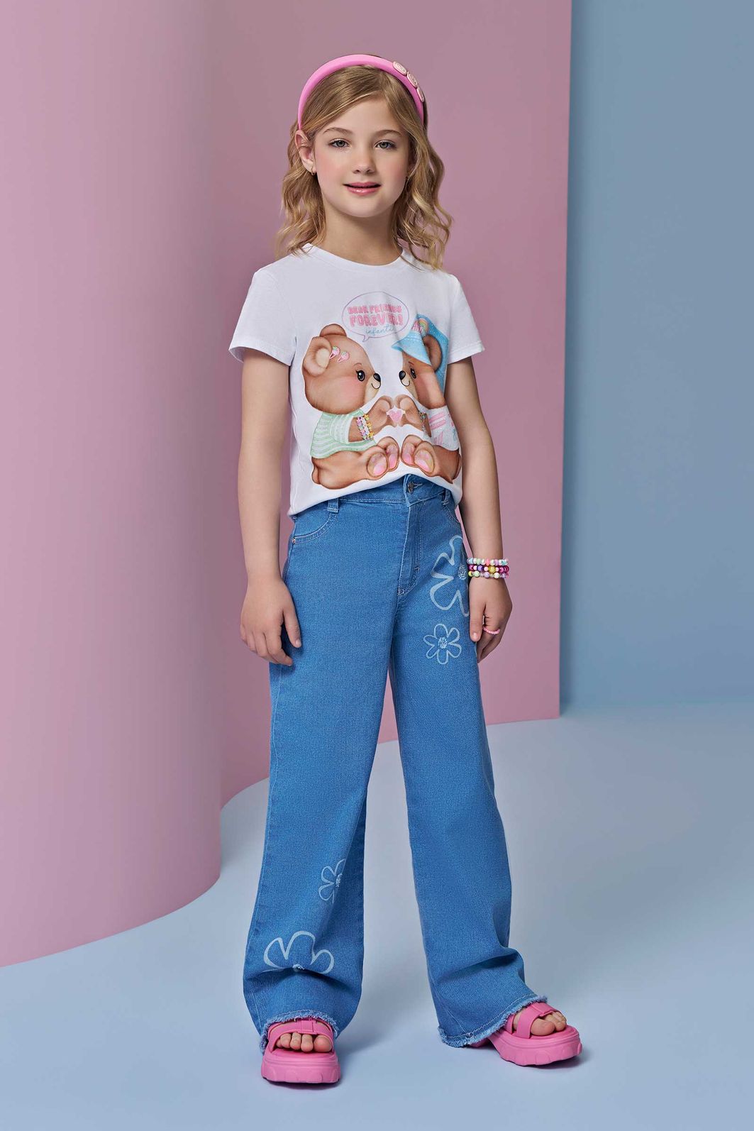 Calça wide leg em jeans com elastano 95404 Infanti Infantil Menina Calça wide leg em jeans com elastano 95404 Infanti Infantil Menina