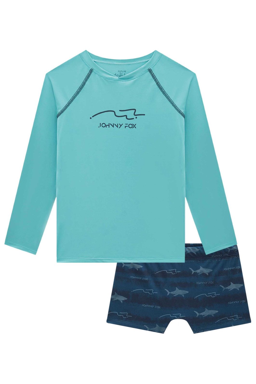 Conjunto de camiseta e sunga em malha uv dry com proteção UV50+ 97328 Johnny Fox Teen Menino Conjunto de camiseta e sunga em malha uv dry com proteção UV50+ 97328 Johnny Fox Teen Menino