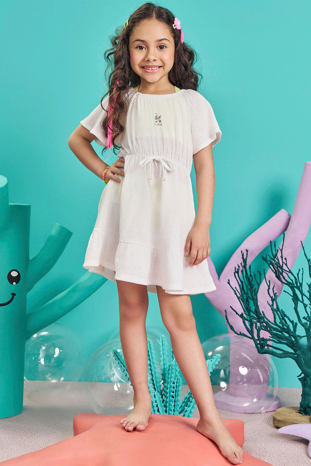 Saída de praia em malha wave 84169 Kukiê Infantil Menina Saída de praia em malha wave 84169 Kukiê Infantil Menina